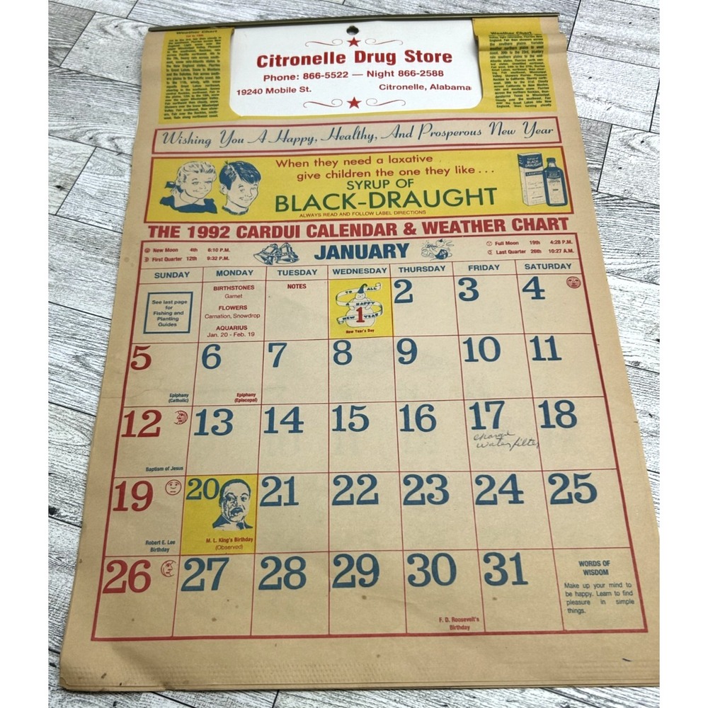 Vintage Citronelle Drugs Store Pharmacy Advertising Calendar Mobile AL 1992